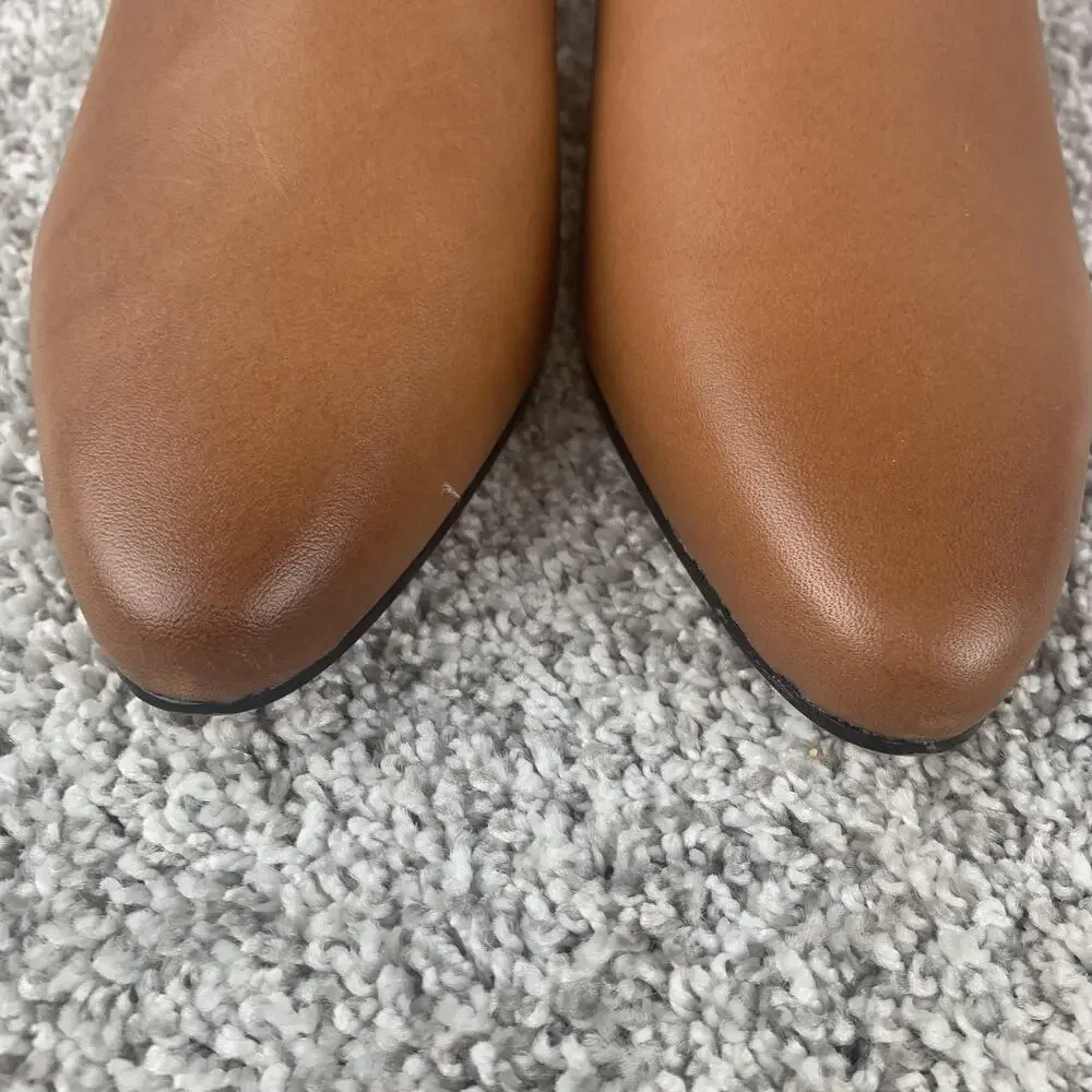 J. Crew Boots Womens Size 7.5 Brown Tan Chelsea Block Heel Leather Ankle Pull On - Picture 9 of 12